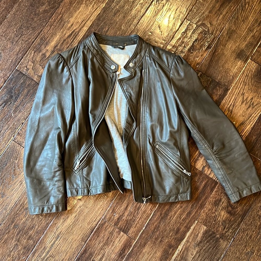 Rebecca Taylor olive green leather jacket
